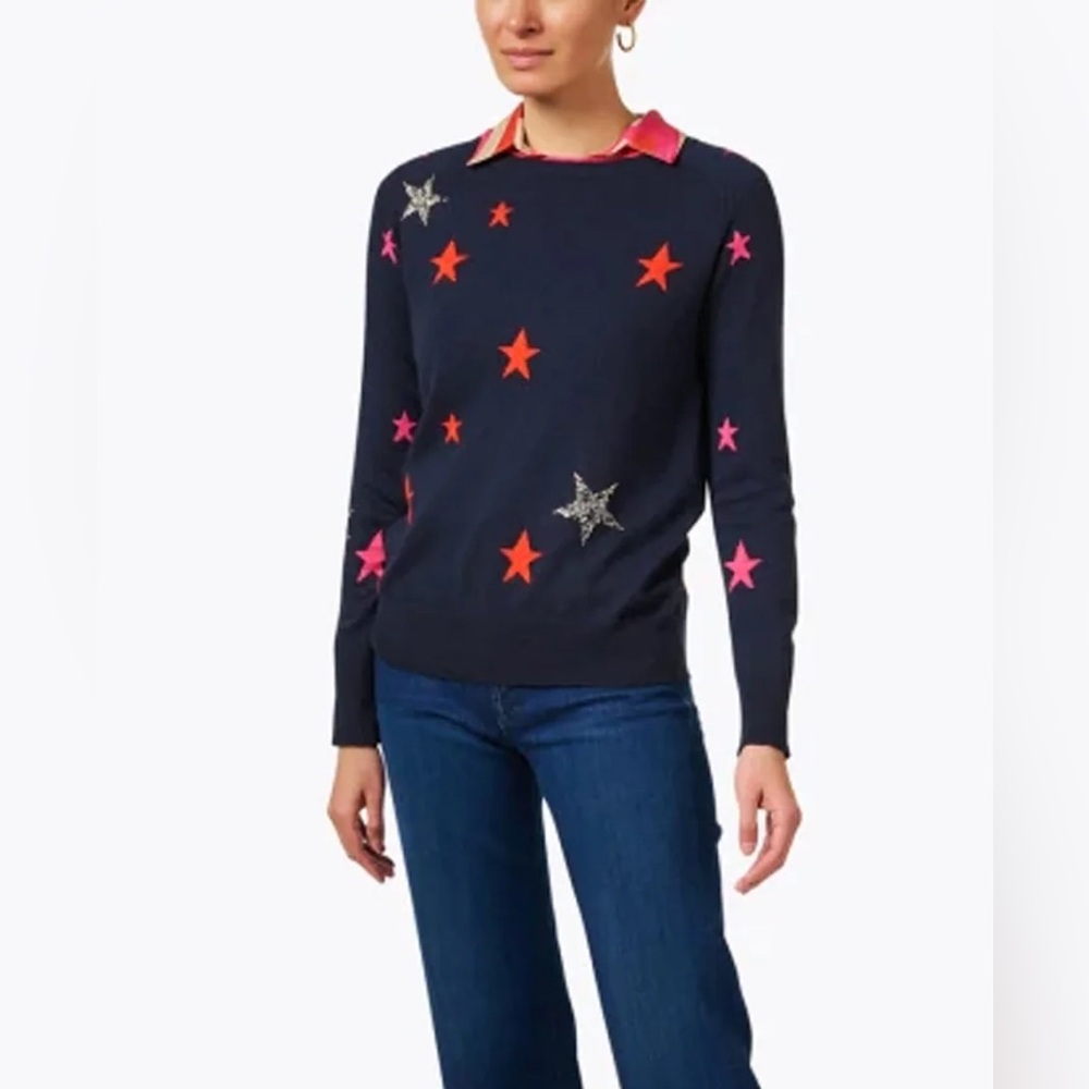 Vilagallo Intarsia Star Patterned Sweater - Navy and Pink